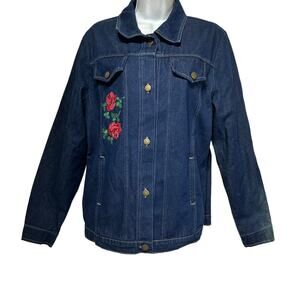 Vintage lord Isaacs rose Floral embroidered Blue Denim jean jacket Size M